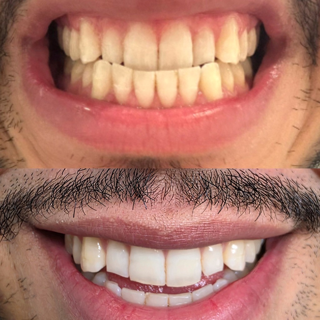 Before and after teeth whitening transformation